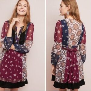 Maeve Anthropologie Quartier Latin Embroidered Velvet Patchwork Dress Size XS